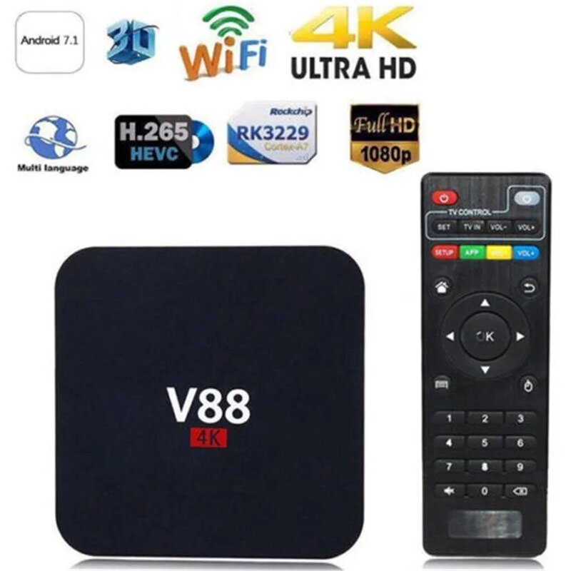 Decodificador de tv inteligente, para home theater v88 rk3229, quad-core 4k, 8gb, wi-fi, media player