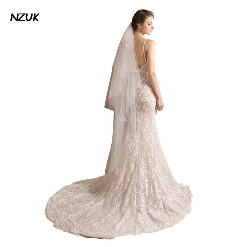 NZUK ลูกไม้ Appliqued เจ้าสาวสำหรับงานแต่งงานอุปกรณ์เสริมเจ้าสาว Hairwear Waltz Veil งานเลี้ยง Accesorios De Boda