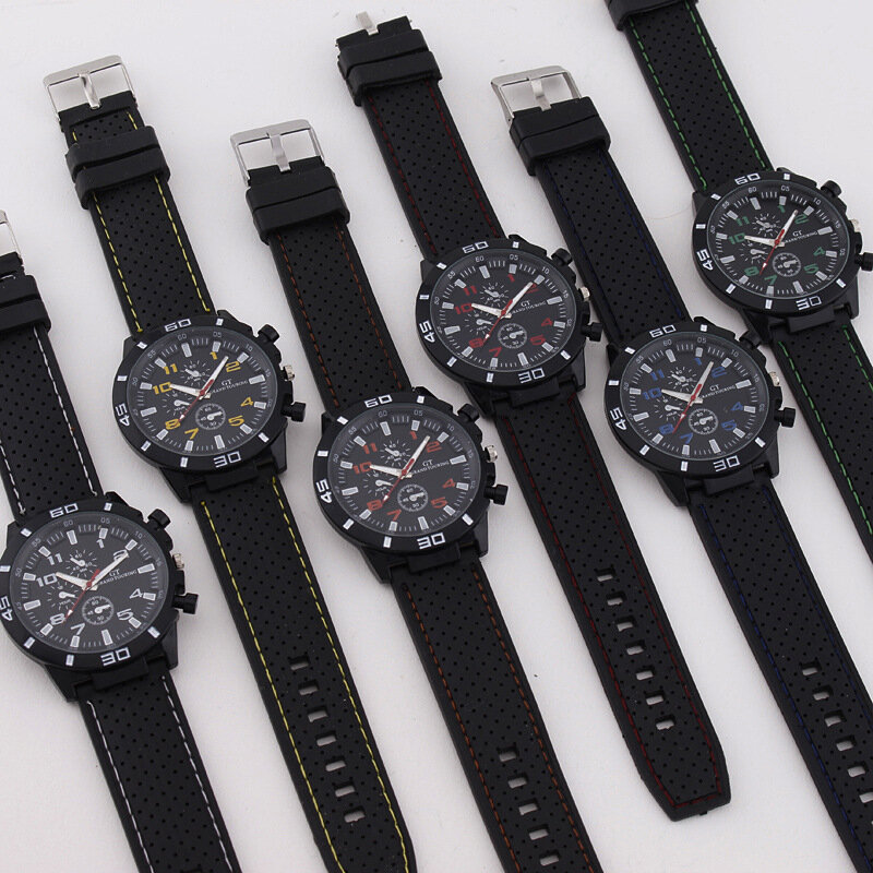 輸出スポーツ三目シリコーンの腕時計ストラップメンズ腕時計メンズメンズ腕時計クォーツ