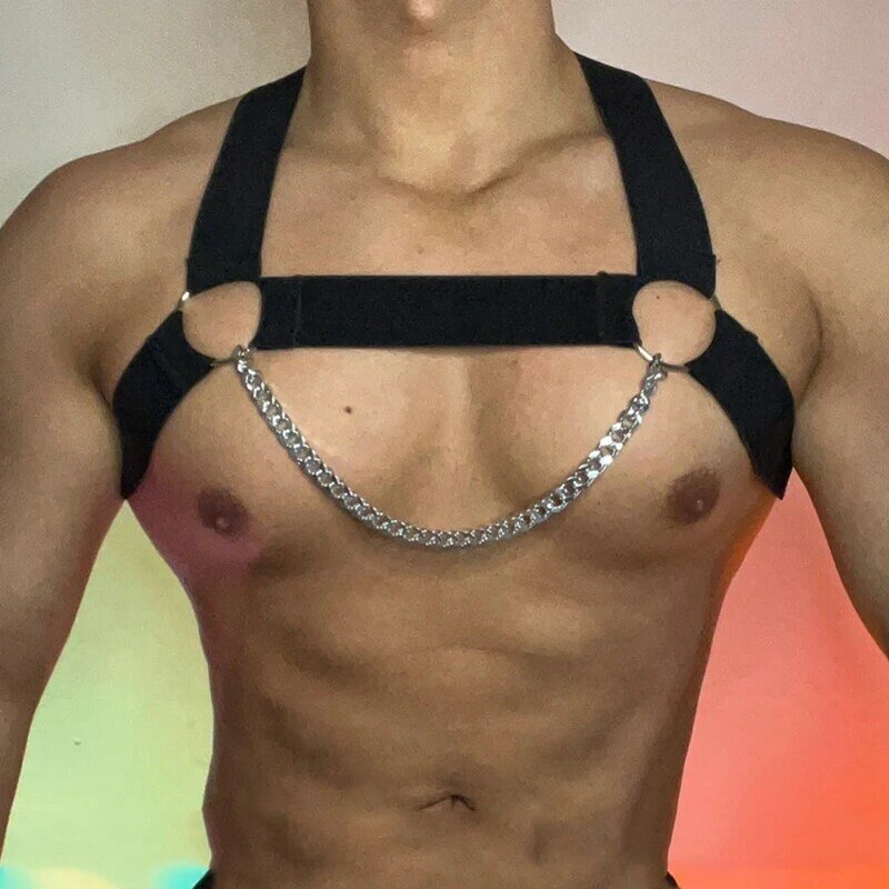 Sexy żelazny łańcuch pas piersiowy mięśni człowiek elastyczne pasy Fitness klub nocny impreza z dj-em Gogo kostiumy Pole akcesoria taneczne XS3502