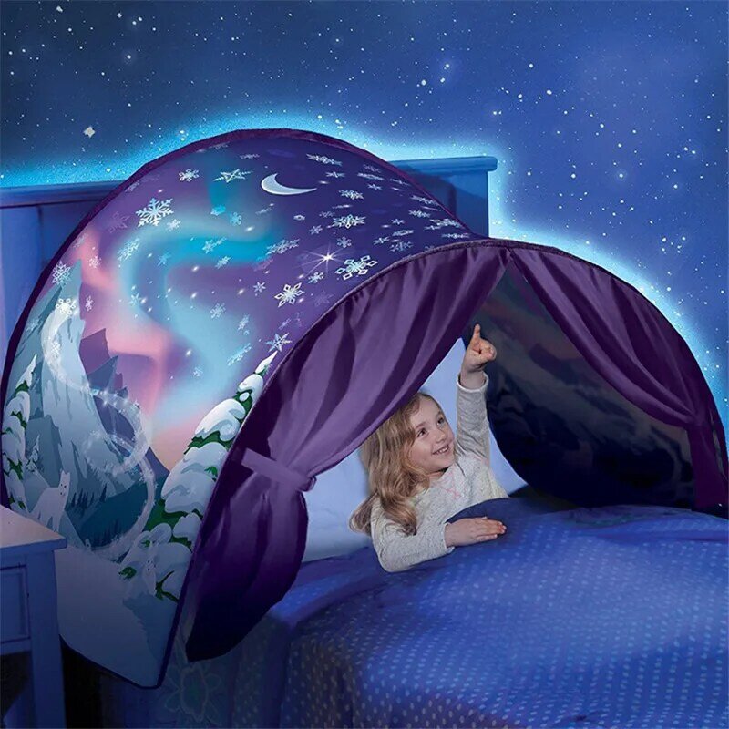 Tente de lit pliable pour bébé, maison de jeux Portable, design de dessin animé, neige, sommeil réconfortant, bloquant la lumière, décoration d'intérieur de rêve
