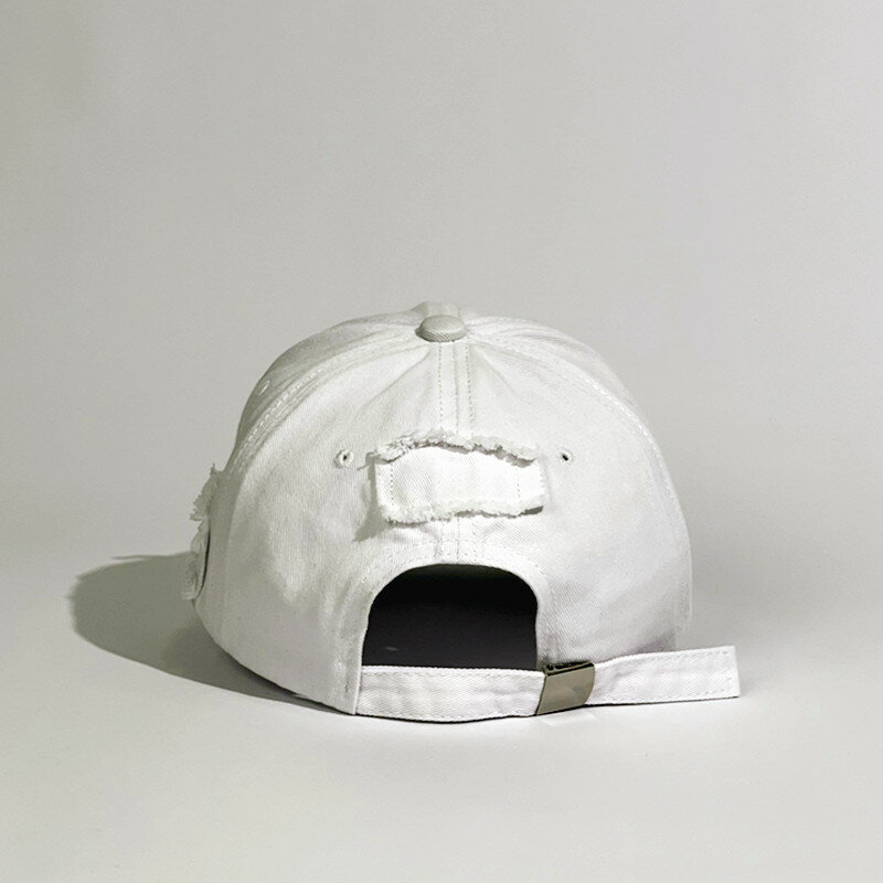 100% 솔리드 컬러 씻어 면화 야구 모자 악세사리 찢어진 트럭 모자 한국어 스타일 화이트 컬러 모자 하이킹 사이클링 모자