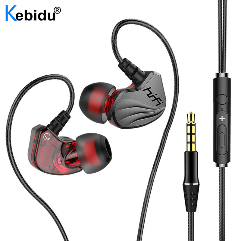 Kebidu fone de ouvido estéreo hifi, plugues intra-auriculares para jogos e esportes, com fio 3.5mm e microfone