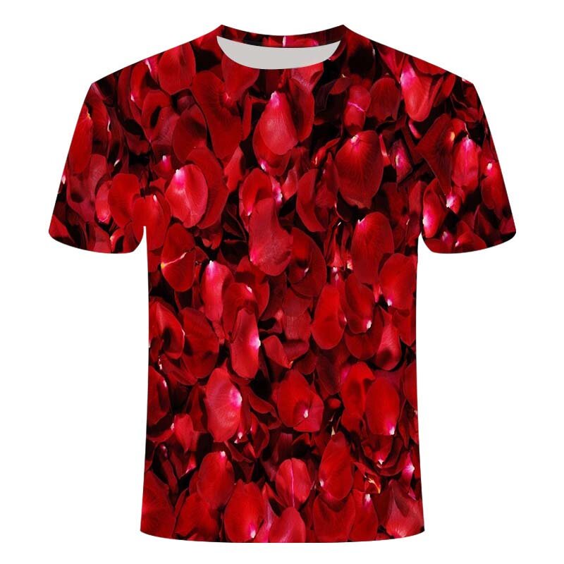 Camiseta con estampado 3D de flores rosas para hombre, camisa informal de manga corta, cómoda, de verano, 2021