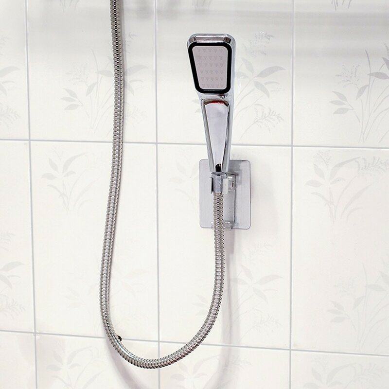 Base de ducha de aluminio, gancho adhesivo de parche, soporte de ducha de aluminio, ajustable, sin perforaciones