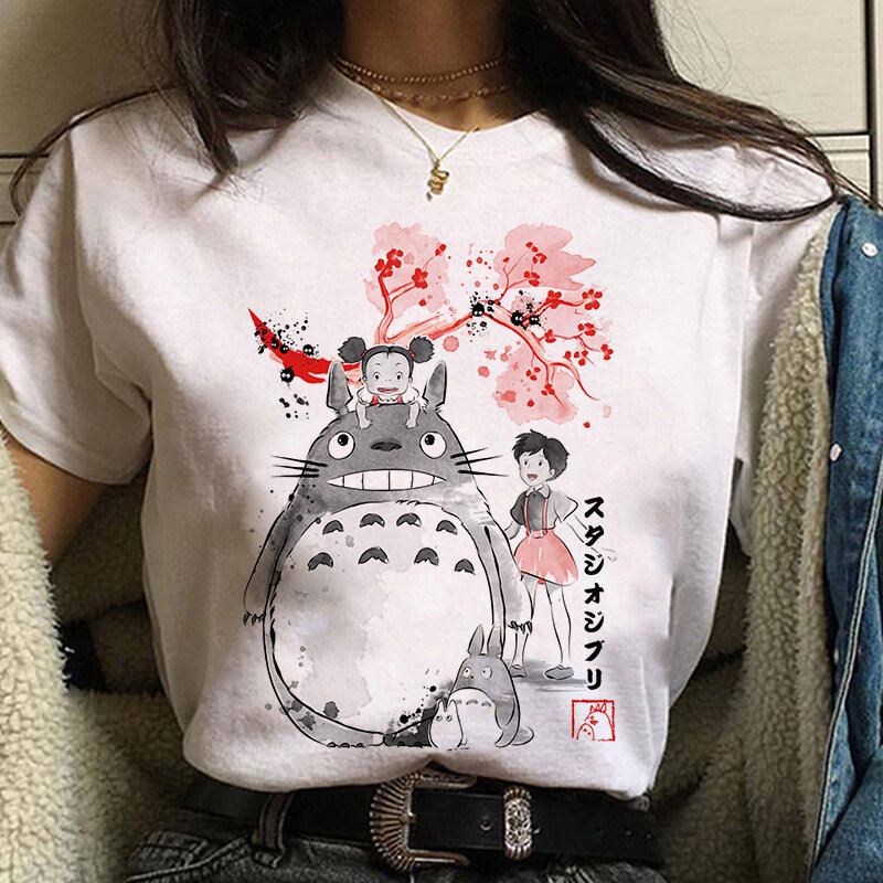女性のためのスタジオジブリ掃除機プリントTシャツ,宮崎駿のカワイイプリントTシャツ,女性のための原宿ファッション,白いTシャツ2021