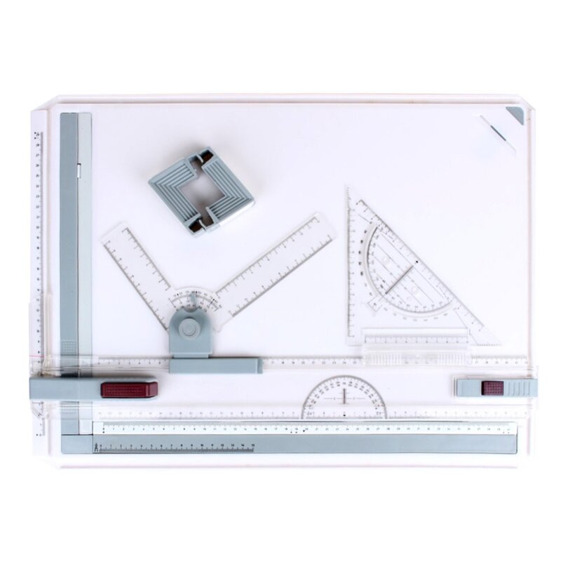 Architect A3 Drafting Drawing Board Ruler Table Adjustable Angle Art Draw Tool Set with 2 Parallel Rulers and Corner Clips 2pcs