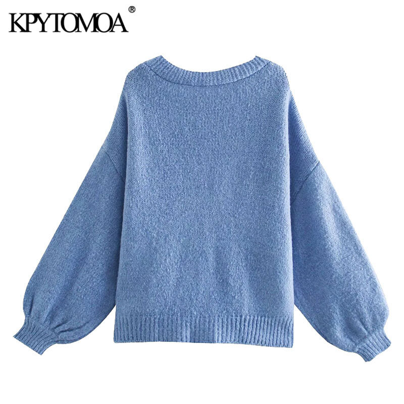 Kpytomoa 2021 moda feminina com bolsos oversized malha cardigan camisola do vintage manga longa feminino outerwear chic topos