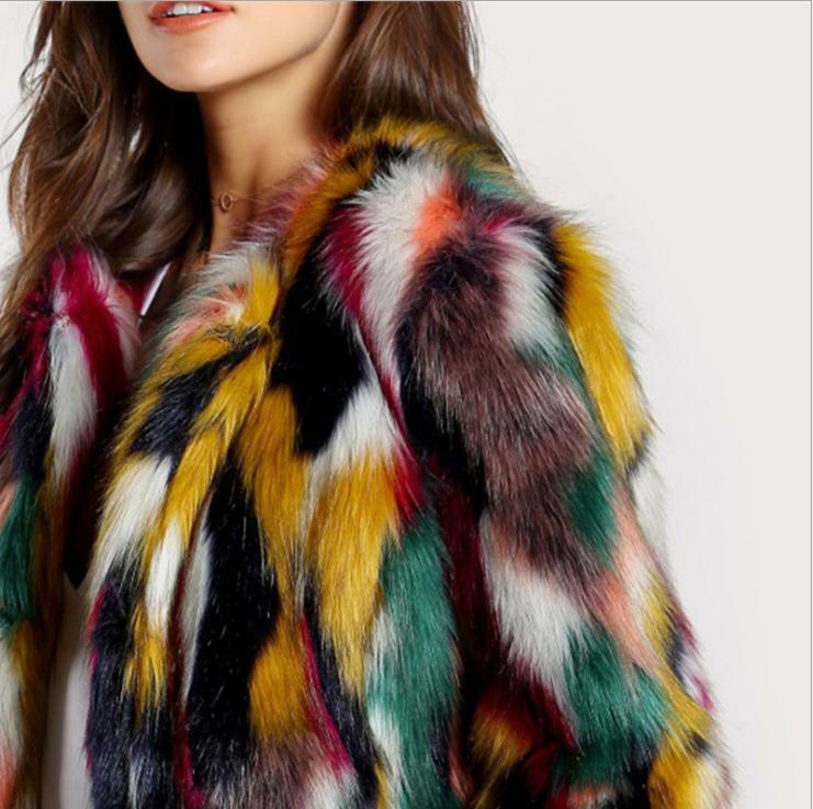 Inverno feminino outono longo peludo salsicha outwear contraste cor feminino quente casacos artificiais seção curta falso jaqueta k1484