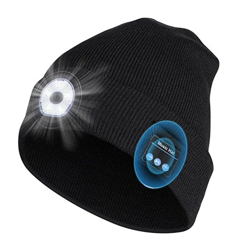 Gorro de punto con Bluetooth recargable por USB, auriculares inalámbricos led para música, para correr y exteriores, cálido, para invierno