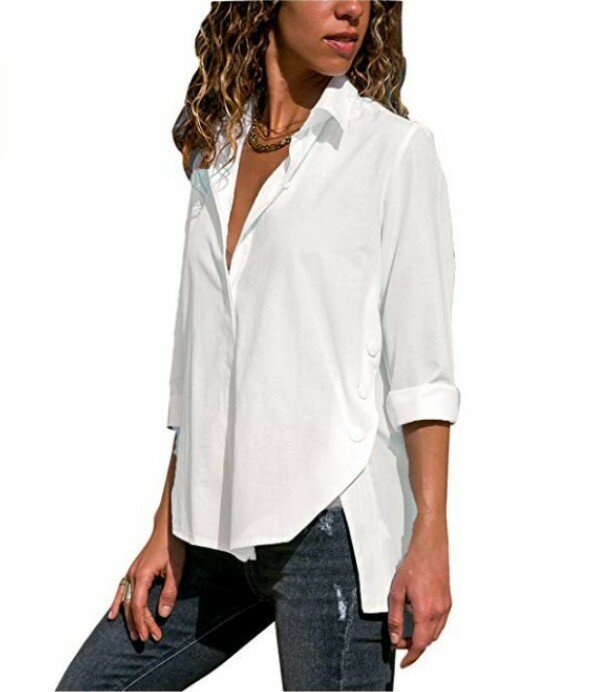 Camicia da ufficio da donna moda irregolare tinta unita manica lunga colletto rovesciato camicetta femminile Top primavera estate camicie da donna