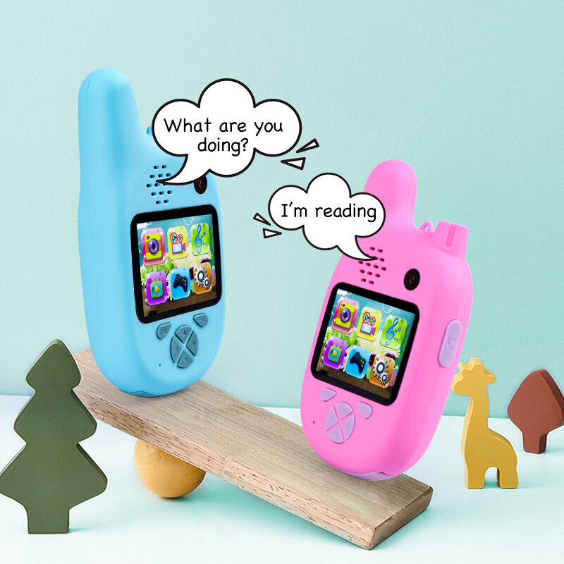 Landzo-walkie-talkie con cámara Digital inteligente para niños, Walkie Talkie con grabadora de vídeo VCR Mp3, foto de 8 millones de píxeles, Walkie Talkie de acción y juguete