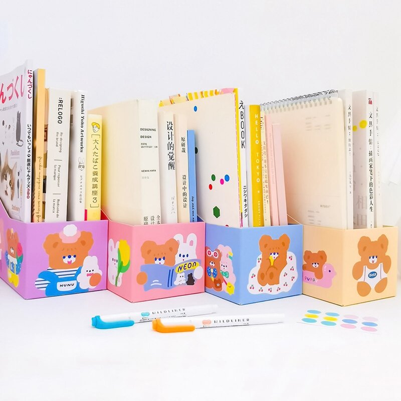 Caja de almacenamiento de libros para estudiantes, organizador de escritorio para chica, cesta de archivos de papelería, 4 colores, x 10,5 cm x 13 23,3, suministros de escritorio