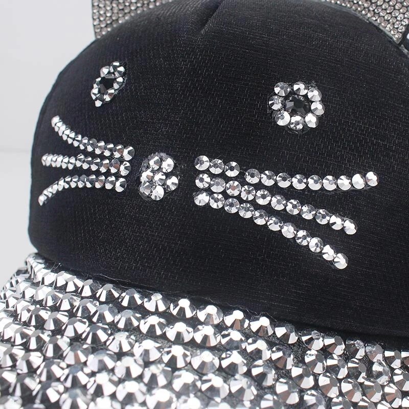 Baby Rhinestone Baseball Cap With Cute Ears Snapback Hip-hop Hat Baby Boy Girl Sun Hats Adjustable Diamond Embroidery Visor Caps