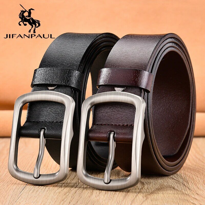 JIFANPAUL Men's belt high quality leather belt men pin buckle cow Retro genuine leather business belts for men classice vintage