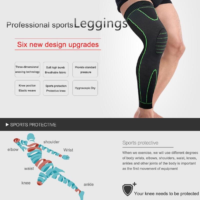 وسادة الركبة المرنة بخطوط صفراء وخضراء ، وسادة الركبة الرياضية ، وسادة الساق ، ضمادة غير قابلة للانزلاق ، تدفئة الساق