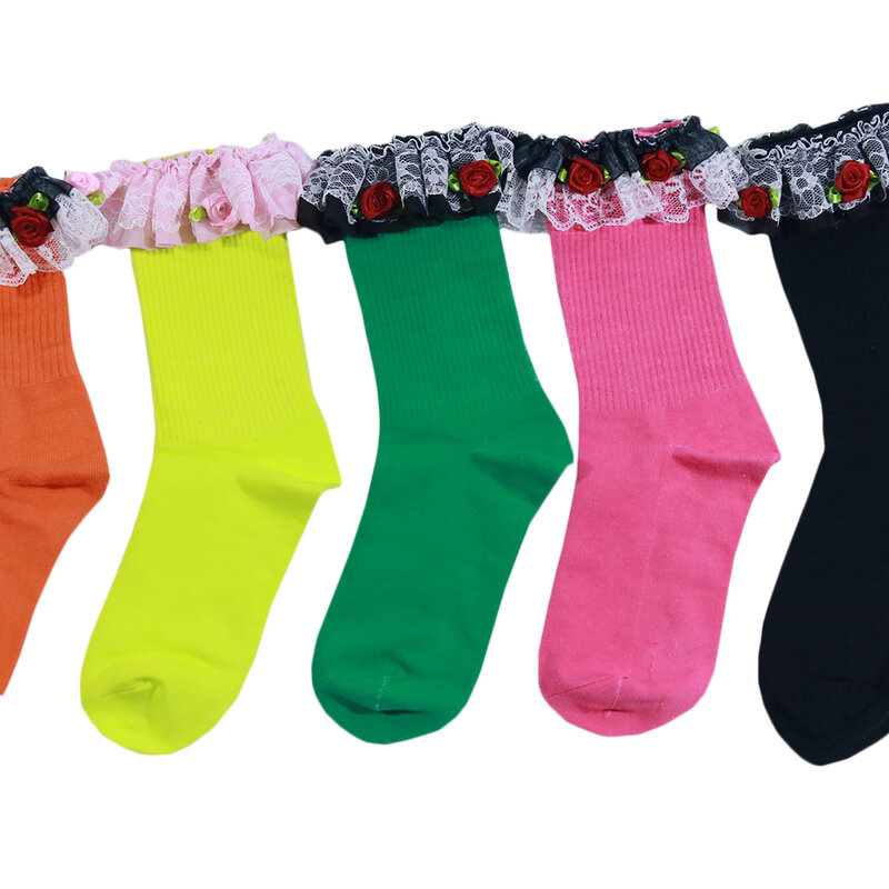 Color Lace Design Cute Socks for Girls Japanese Cotton In The Tube Cool Fashion Woman Designer Socks