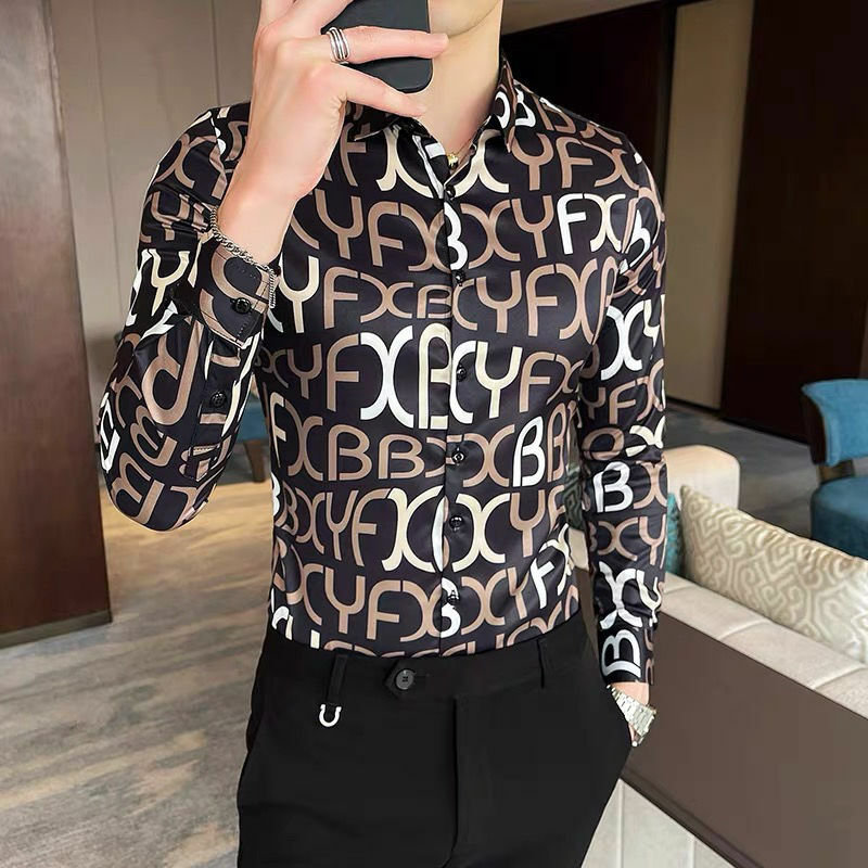 Spring 2021 popular logo spend handsome long sleeve shirts men of letters shirt fashion cultivate one's morality leisure shirt