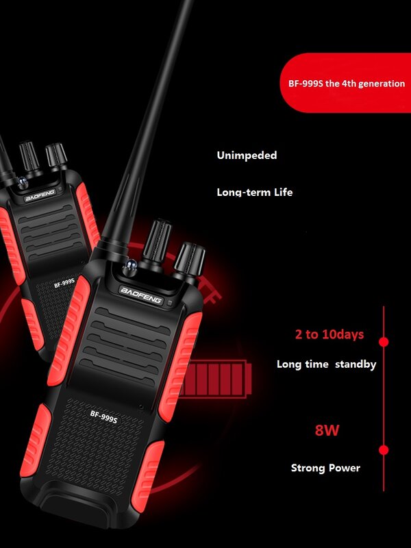 Baofeng-walkie-talkie BF-999S,双方向ラジオ,8W/4800mAh cb,ラジオfmトランシーバー,2個