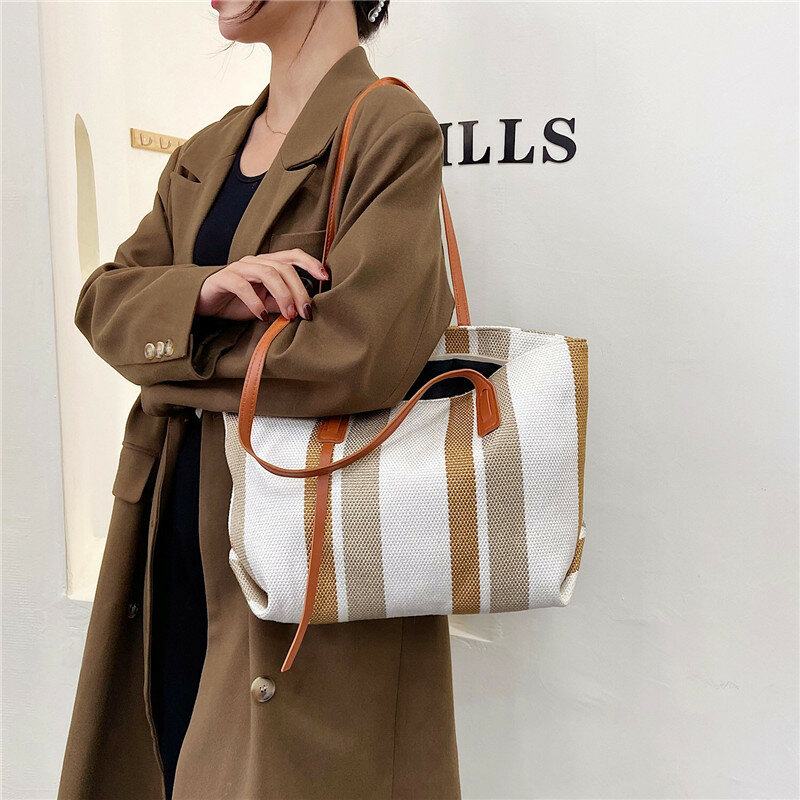 Płócienna Tote torba dla kobiet 2021 duża pojemność torby na ramię do pracy modne torebki wysokiej jakości torba na zakupy Bolsos Con Asa
