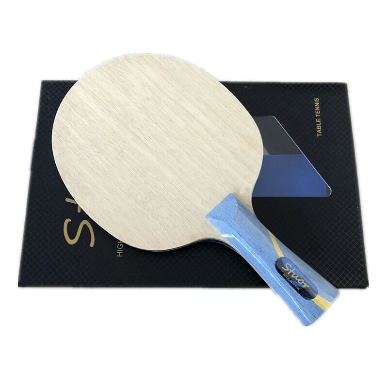 Stuor-raqueta de tenis de mesa de carbono, raqueta de ping-pong, de dos caras, larga, fluorescente, 5 capas, interior y azul, ALC