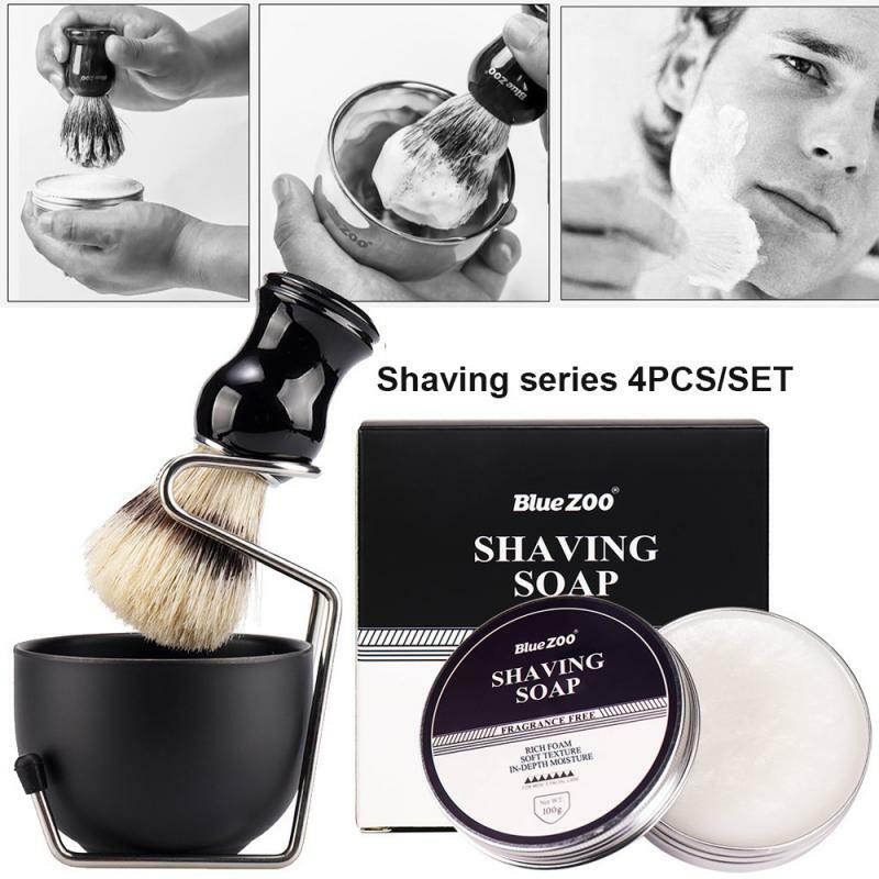 Conjunto 4 em 1 de creme para barbear masculino, conjunto de maquiagem com cabo de resina e suporte de acrílico transparente, tigela para homens, escovas de barbear molhadas, ferramentas tslm2