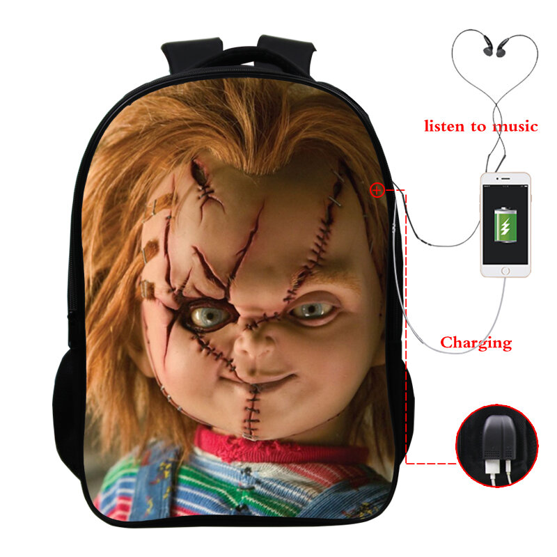 Sac à dos imprimé dos à l'école, Chucky Jason Freddy Nun, sac à dos pour voyage quotidien pour adolescents