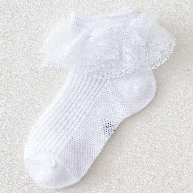 Calcetines de malla para bebés y niñas, medias cortas de algodón con volantes y encaje, transpirables, de princesa, novedad