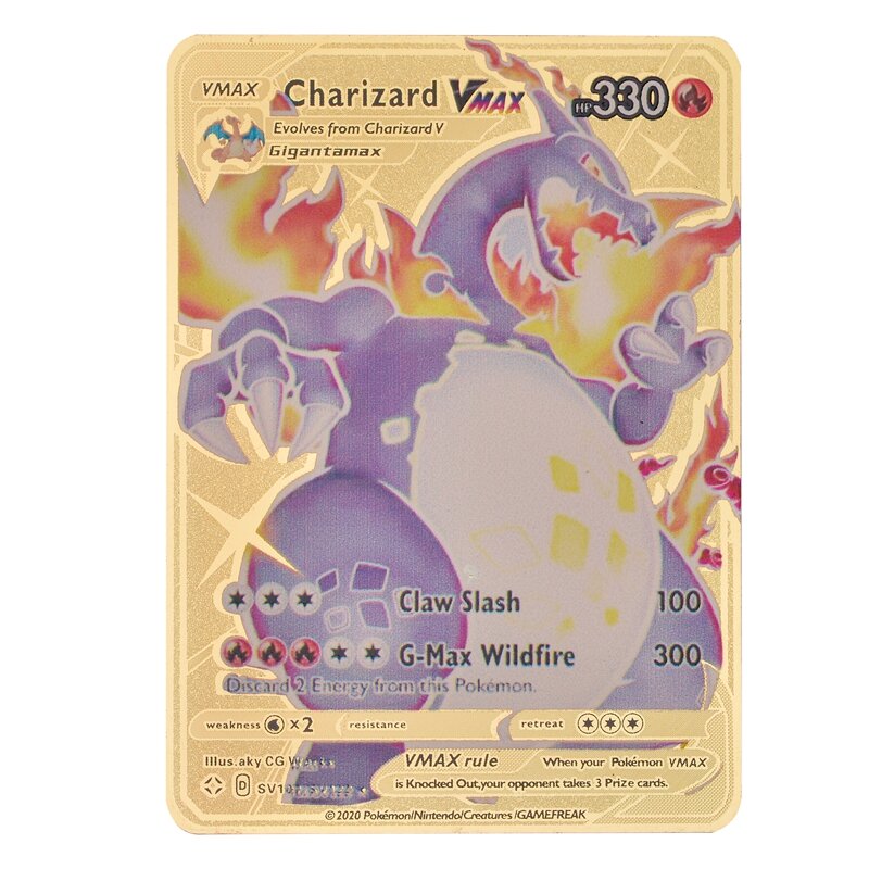 Juego de cartas de batalla de Pokémon, cartas de Metal dorado Charizard Pikachu V VMAX GX, colección de cartas, juguetes para regalos de cumpleaños para niños