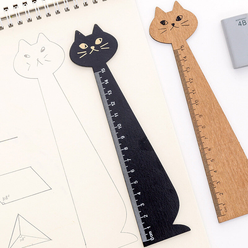 10個韓国クリエイティブ漫画定規猫描画定規かわいい木製定規環境レトロ文房具定規学用品