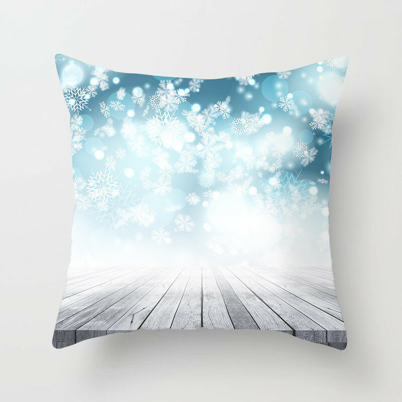 Fuwatacchi Christmas Style Cushion Cover Snowman Santa Claus Deer Pillow Cover Home Sofa Blue Decorative Throw Pillowcase