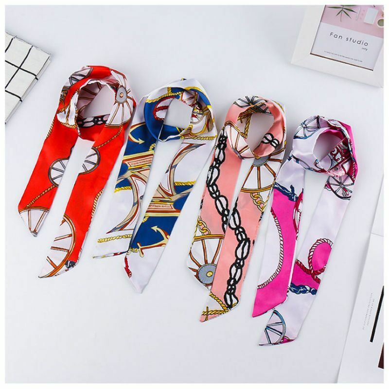 Summer 2021 Women's Small Silk Scarf New Print Handbag Ribbon Fashion Headscarf Girls' Headband Accessories Scarves Wholesale