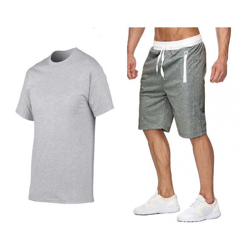 Conjunto de agasalho de treino curto masculino, camisetas e shorts de moletom masculino com lapela, roupas casuais de verão 2021