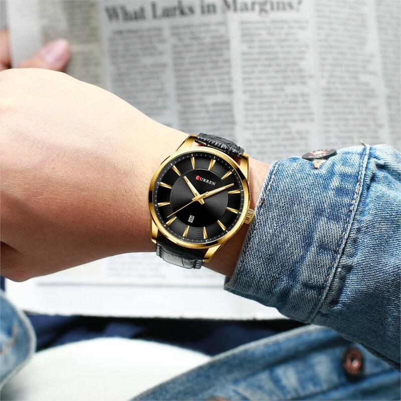 CURREN – montre à Quartz pour homme, bracelet en cuir, style militaire, à la mode, noir et or