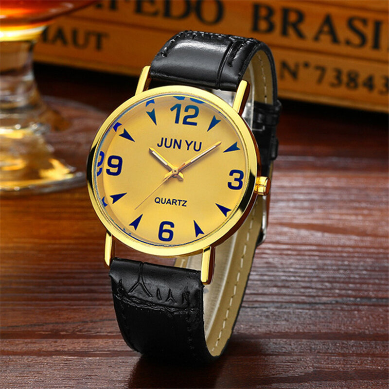 Relógio de pulso masculino clássico, de vidro azul, alta qualidade, marca de luxo, pulseira de couro, relógio analógico