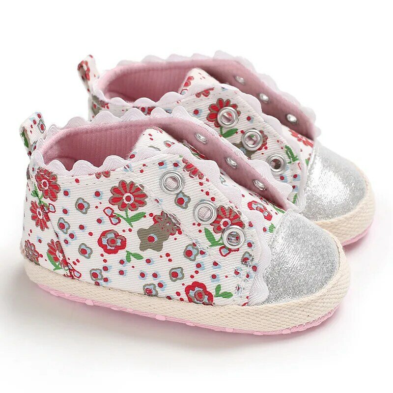 Primavera e autunno scarpe per bambini ragazze cotone floreale fondo morbido fiore primi camminatori scarpe per bambini