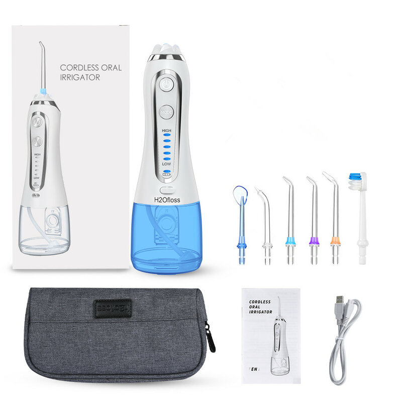 5 modi Munddusche USB Aufladbare Tragbare Dental Wasser Flosser Jet 300ml Irrigator Dental Zähne Reiniger + 5 Jet spitze & Tasche