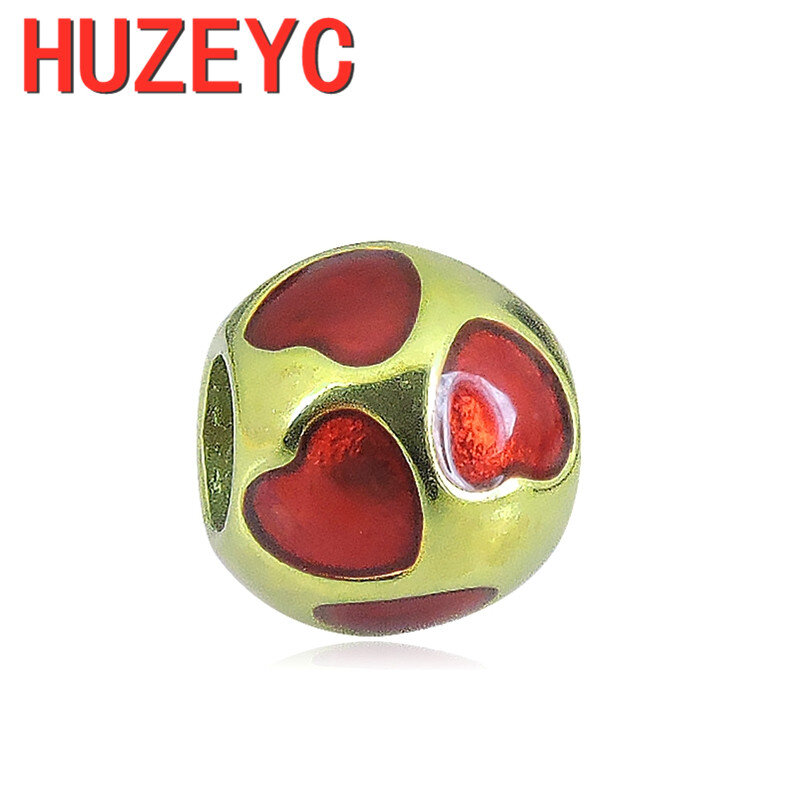 2pcs Stainless Steel Hole Ball Cartoon Heart Charm Beads Fit Original Brand Bracelet Necklaces For Women DIY Jewelry Making