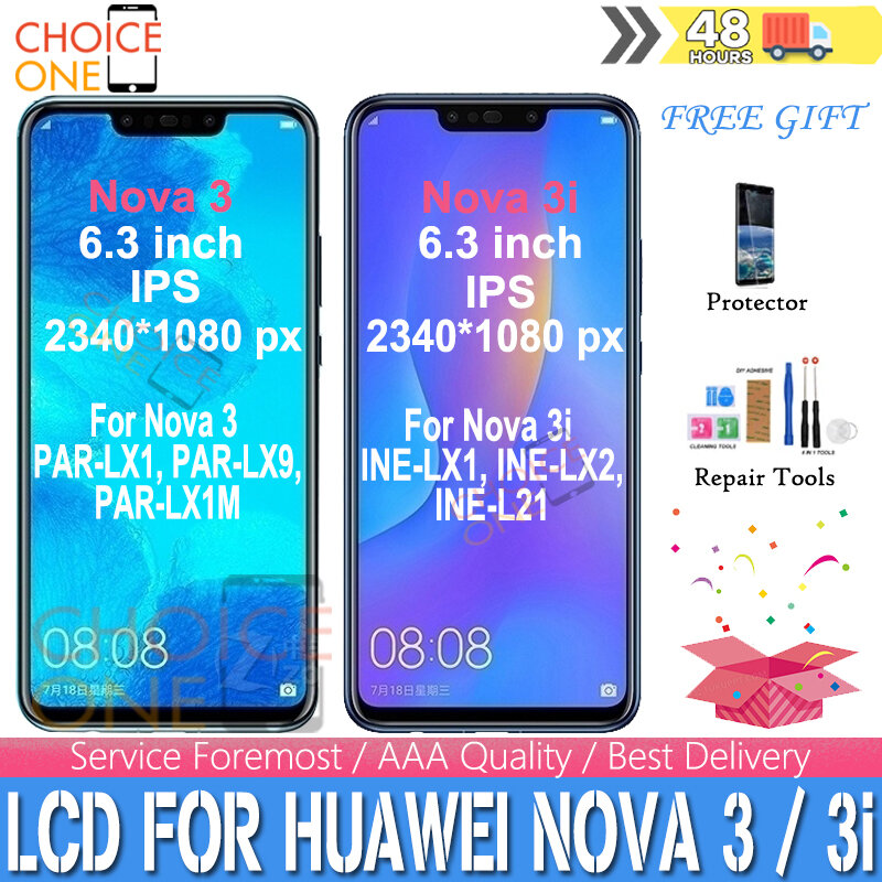 6.3" AAA Original LCD For Huawei Nova 3 PAR LX1 L21 LCD Display Digitizer Assembly For HUAWEI NOVA 3i PAR LX1 Display Replace
