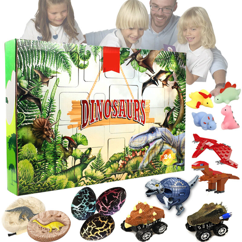 Juego de juguetes de dinosaurios para niños, caja de descompresión con calendario de cuenta atrás, rompecabezas sorpresa, regalo de Navidad, 24 unidades