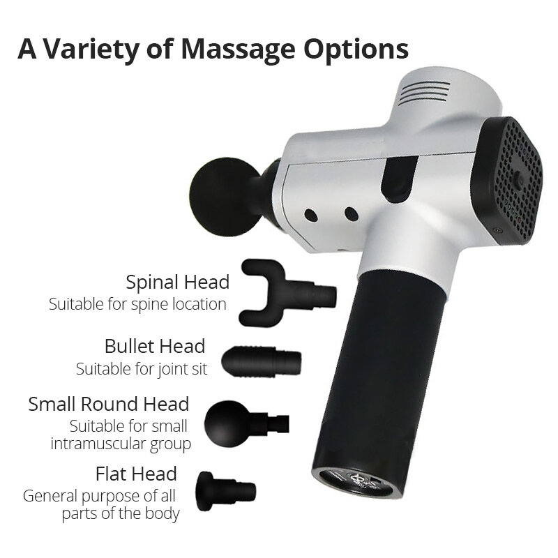 Phoenix a2 massagem arma de baixo nível de ruído profissional vibratório massageador elétrico cuidados de saúde do corpo músculo alívio da dor terapia 4 cabeças