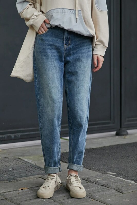 Dżinsy luźne na co dzień proste dżinsy z wysokim stanem Skinny spodnie Capri spodnie do kostek spodnie dżinsowe w stylu koreańskim dżinsy 240F