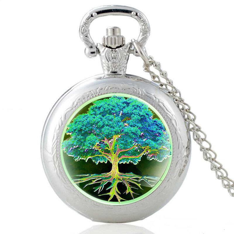 Relógio de bolso árvore da vida, relógio vintage de quartzo, retrô de bronze, para homens e mulheres, colar com pingente, joias, presentes