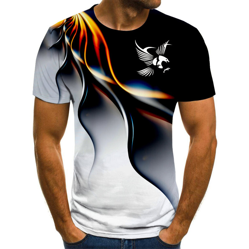 Moda verão camiseta masculina 2021 3d eagle print camiseta masculina respirável estilo de rua costura impressão camiseta masculina tamanho 6xl