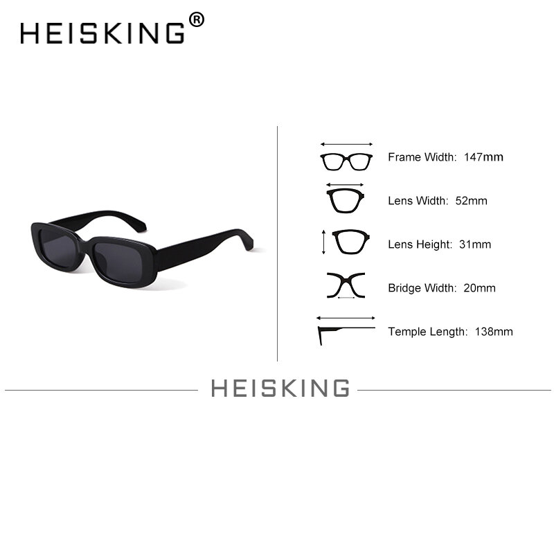 HEISKING-사각 짧은 작은 선글라스, 여성 및 남성 여행 빈티지 레트로 선글라스, 직사각형 레오파드 디자인, 여성 선글라스