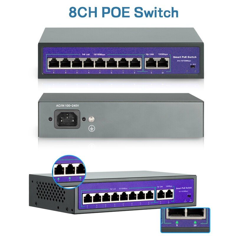 Nuovo Switch POE di rete 48V con porte 4/8/16CH 10/100Mbps IEEE 802.3 af/at Over Ethernet telecamera IP/AP Wireless/telecamera CCTV