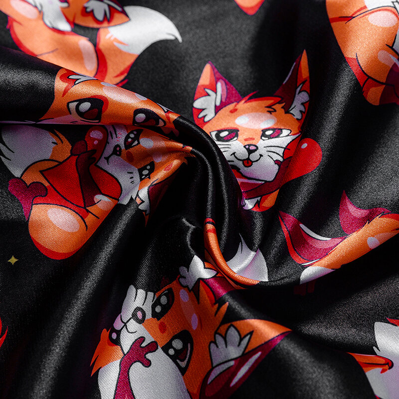 Suphis Fuchs Pyjamas Muster Frauen Roben Mit Schärpen Drucken Drei Viertel Sleeve Sexy Robe Satin V-ausschnitt Elegante Nacht Nachtwäsche