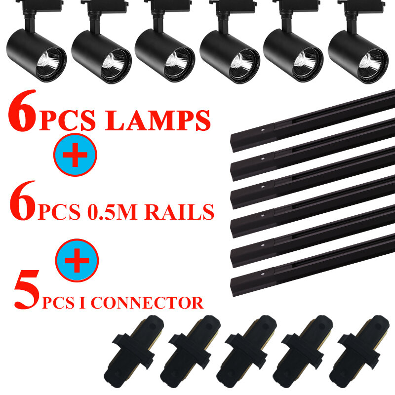 Whole Set Led Track Lights 12/20/30/40W COB Track Lamps for Shop Rail Aluminum Spotlights for Clothing Store Track Lighting