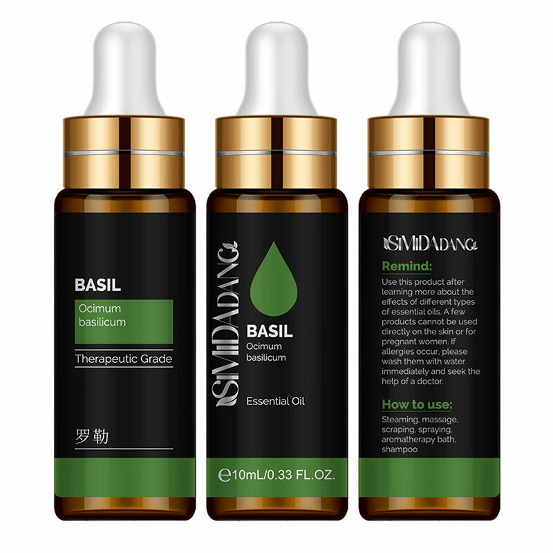 Minyak Esensial Basil 10ML dengan Pemijat Penetes Aromaterapi Perawatan Rambut Minyak Kutikula Pelembab Pengencang Kulit Menghilangkan Stres