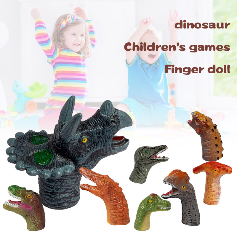 Figuras de dinosaurios realistas para niños, títeres de dedo de 8 piezas, suministros para fiestas, Regalos divertidos de Navidad